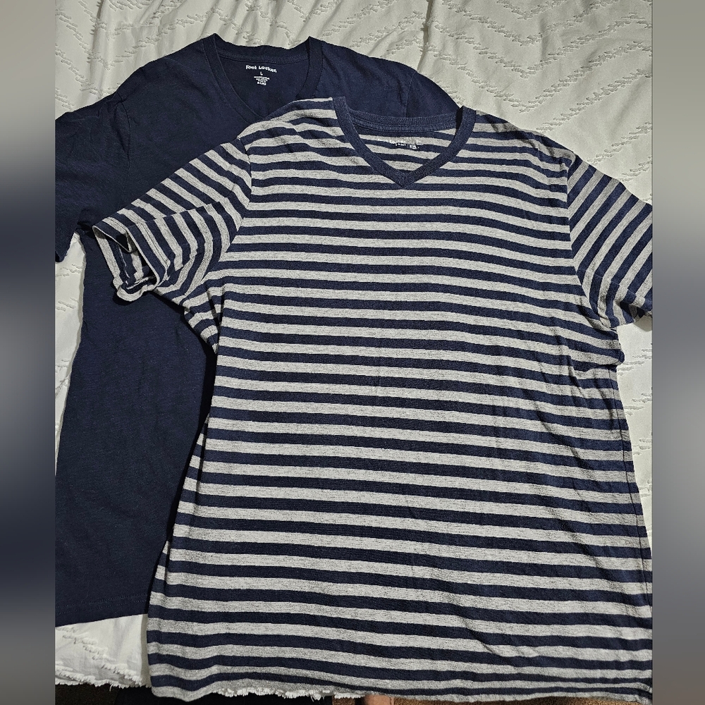 Navy and Gray Striped V-Neck Tee